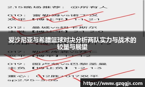 爱沙尼亚与希腊篮球对决分析两队实力与战术的较量与展望
